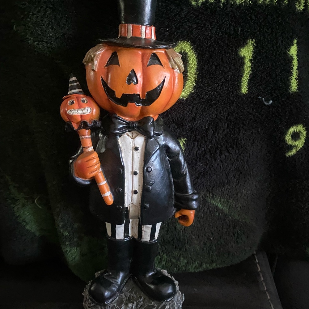Halloween Pumpkin Man Figurine in Black and Orange